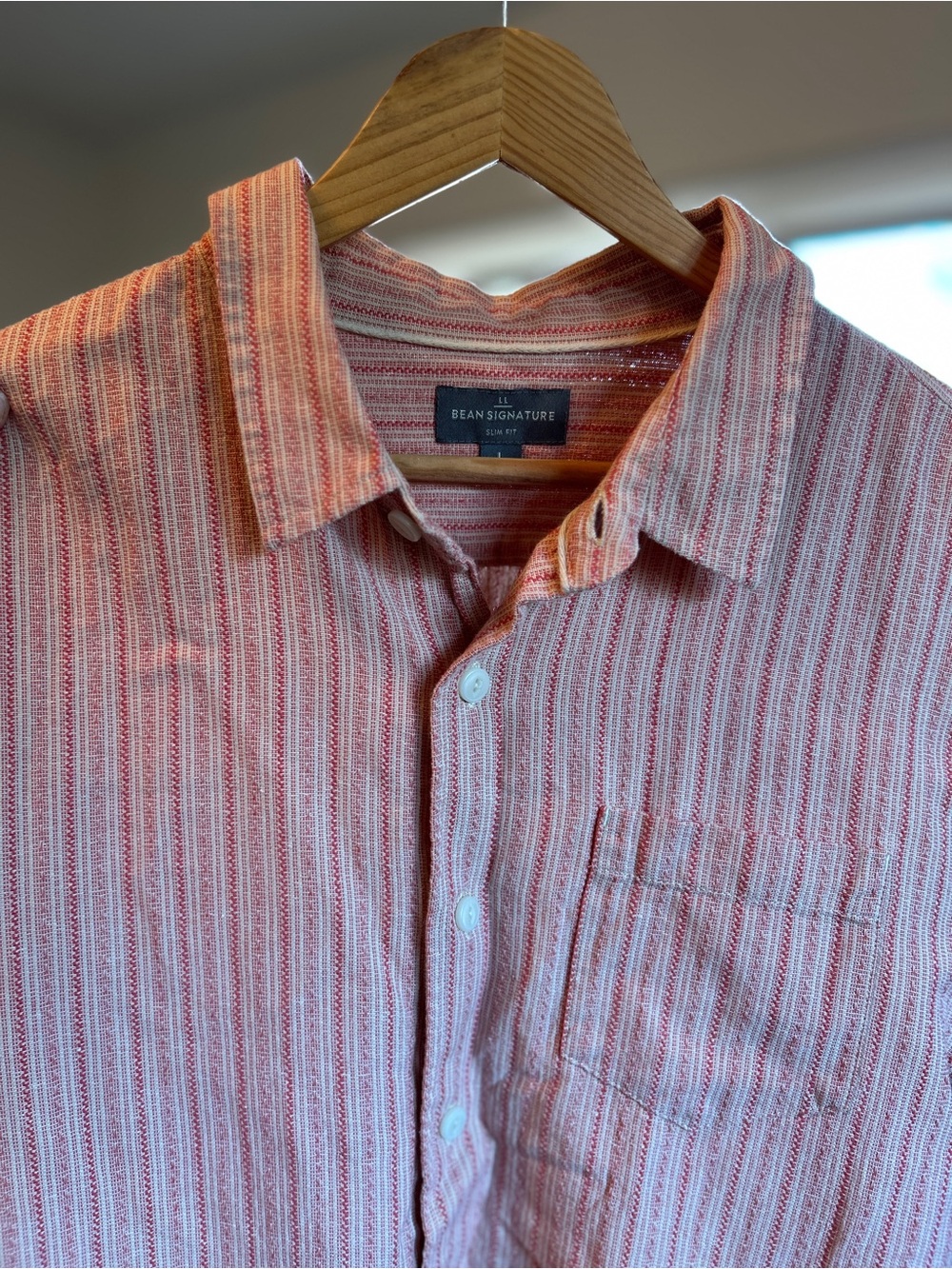 L.L. Bean Signature Red Striped Button-Down Shirt